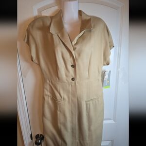 Vintage Liz Claiborne Tan Button-Up Midi Dress